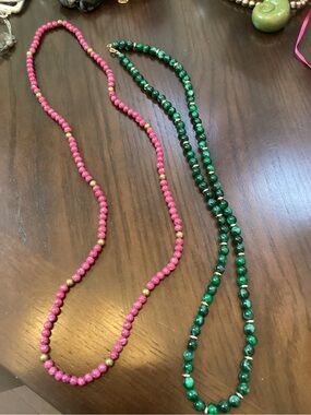 Pink and Green Beaded Necklace Set